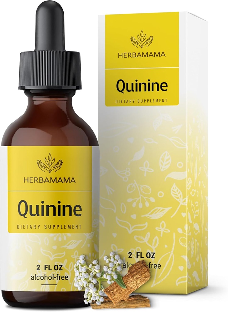 HERBAMAMA Quinine Drops for Leg Cramps - Vegan Cinchona Cramp Bark Tincture - Non-GMO, Alkol & Sugar-Free Pure Quinine Liquid Supplement, 42-Day Supply
