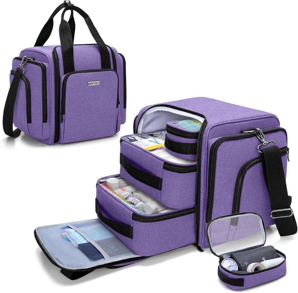 BAFASO Büyük Pill Şişe Organizer 4 İç Rebüslü Pouches, Tıp Bag Omuzları ile Geliyor (BagTRA),Purple