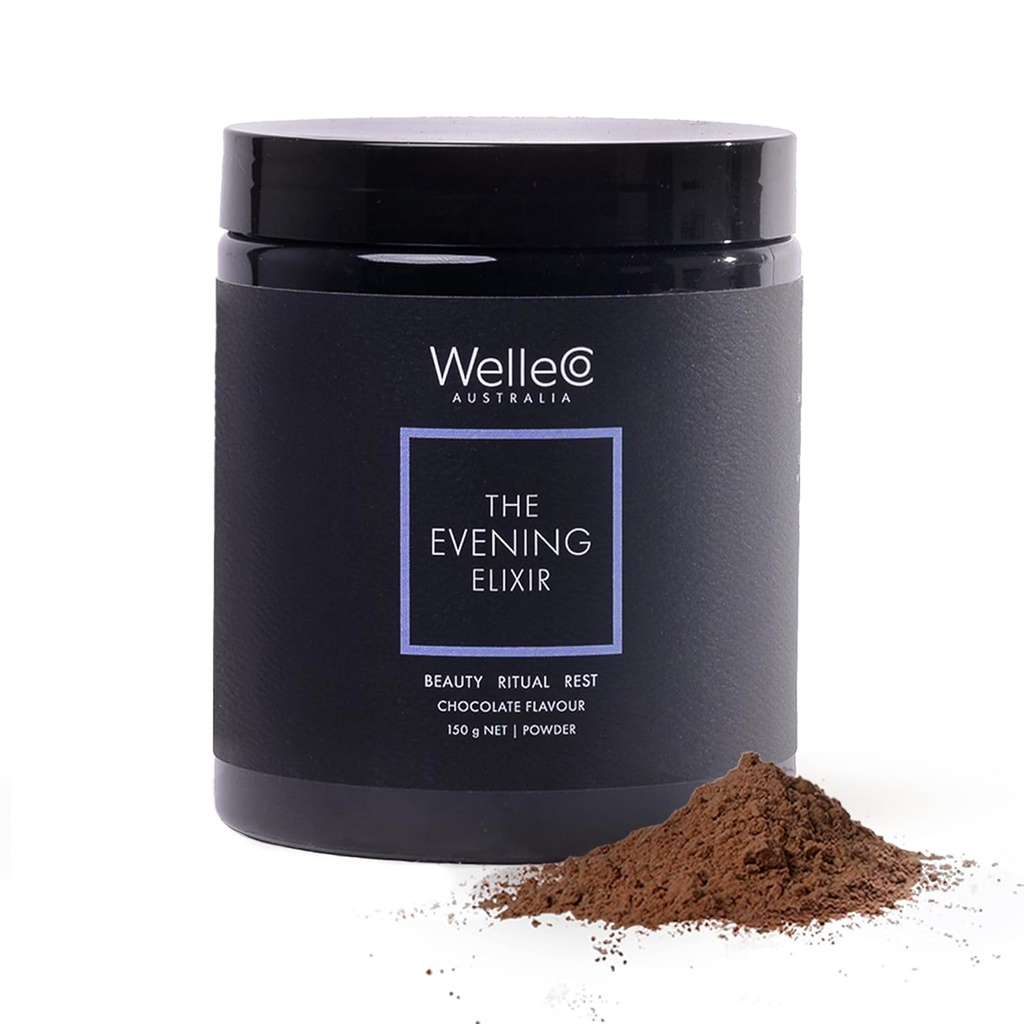WelleCo The Evening Elixir, C Hot Chocolate Beauty Mix with Niacin, Lemon Balm & Magnezyum, Supports Sleep, Collagen Formation & Skin Glow, 150g (5.3 oz) Jar