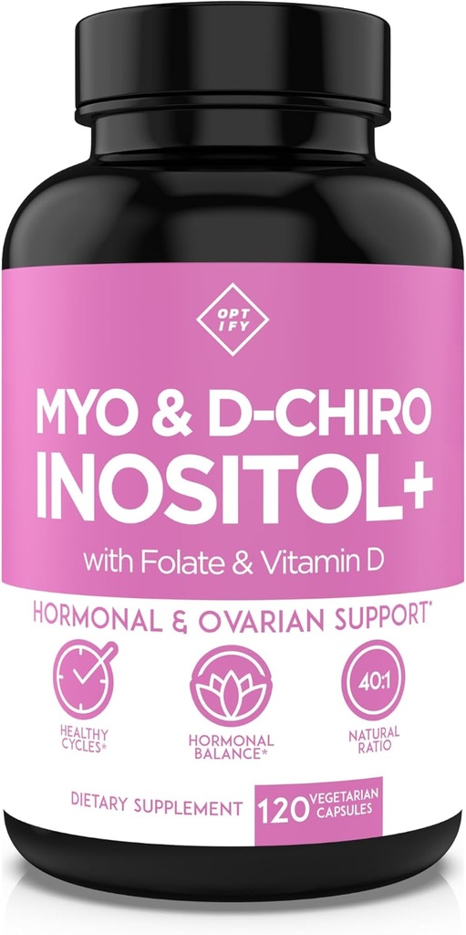 Optify Myo-Inositol & D-Chiro Inositol Supplement for Women – 40:1 Oran Plus Folate and Vitamin D – Sağlıklı Hormonal Dengeyi Destekleyin, Düzenli Lisanslar ve Ovarian Health – 30 Günlük Supply