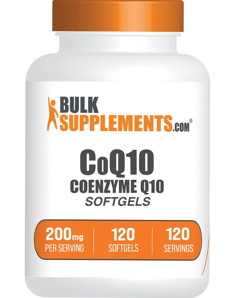 BulkSupplements.com CoQ10 200 mg Softgels - Kalp Sağlığı için, Coenzyme Q10 200 mg Supplement, Gluten Free, 1 Softgel per Service, 120 Count (Pack of 1)