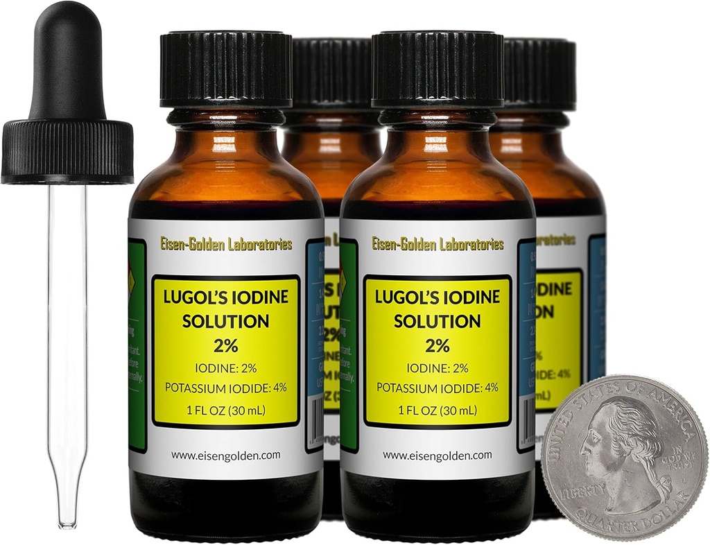 Lugol's Iodine / 2 Çözüm / 4 Oz in Four Amber Glass Şişes / Free Droppers /USA