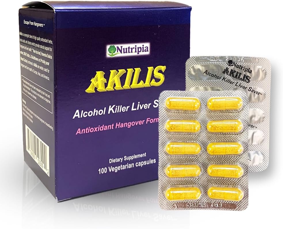 Akilis Antioksi Liver Support Pills (100 Vegi Caps, 33 Dos) – Daha İyi Sabahlar İçmeden Sonra Kurtarma, Detox & Onarım Hovenia Dulcis, Milk Thistle, Glutathione ve 16 Malzemeler