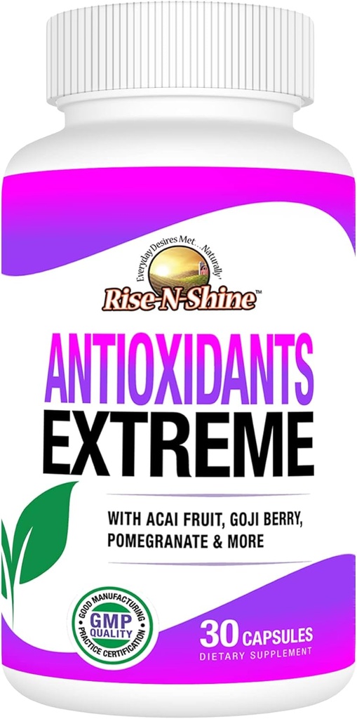 Rise-N-Shine Antioksis Extreme Supplement with Acai, Goji Cave, Noni, Mangosteen, Pomegranate, Resveratrol, Elderberry and More 30 Count