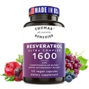 Thomas'ın tüm doğal Remedies Resveratrol 1600 mg Organik Trans-Resveratrol Antioksi Supplement with Organic Grape Seed and Quercetin- Anti-Aging and Cardiovascular Support- 120 Capsules