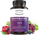 Thomas'ın tüm doğal Remedies Resveratrol 1600 mg Organik Trans-Resveratrol Antioksi Supplement with Organic Grape Seed and Quercetin- Anti-Aging and Cardiovascular Support- 120 Capsules