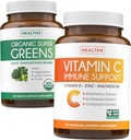 Super Greens & Vitamin C (2-Month Supply) Super C Greens Bundle of Organic Super Greens Powder - Complete Superfood (120 Capsules) & & Vitamin C Immune Support (120 Vegetarian Capsules)