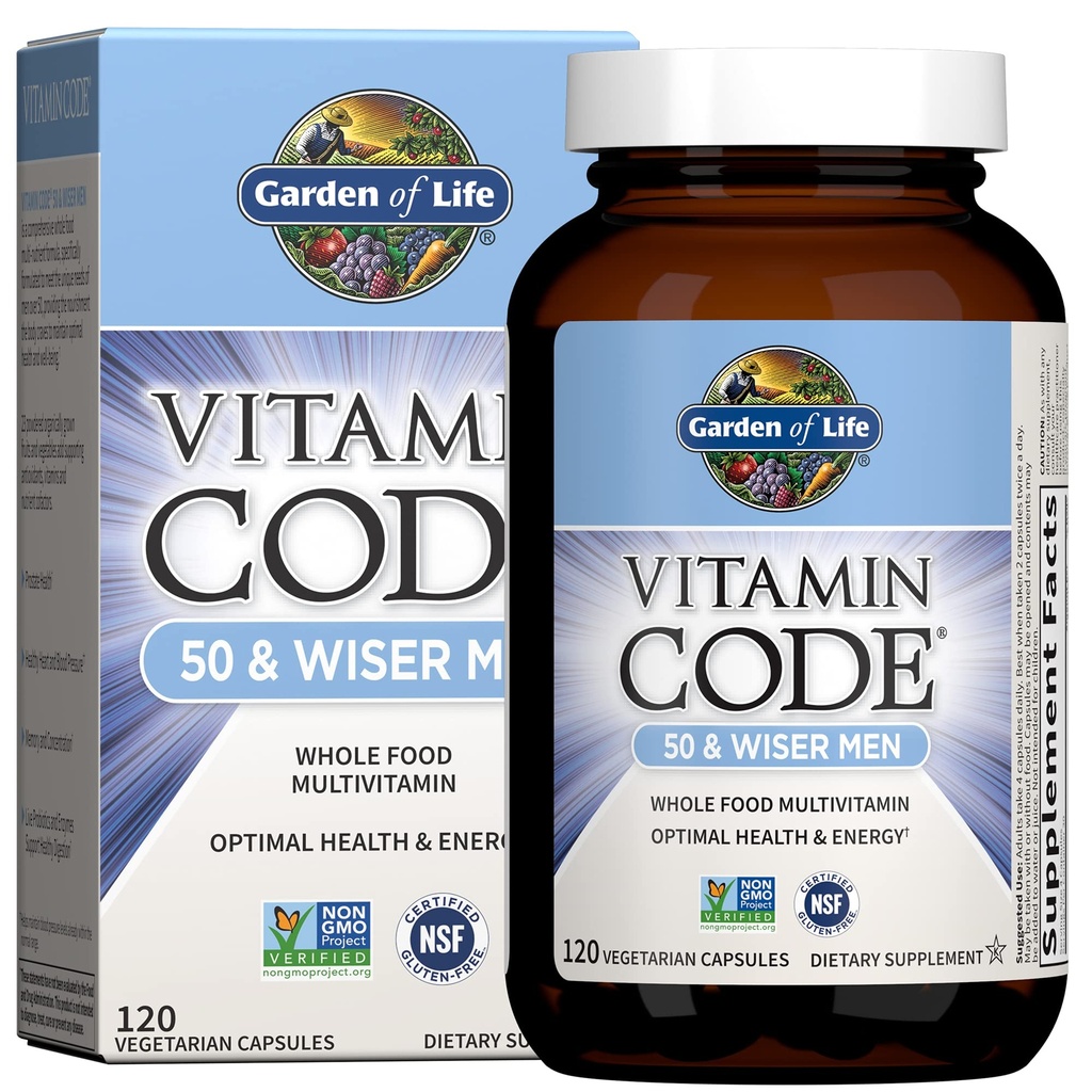 Erkekler için Life Multivitamin - Vitamin Code 50 & Wiser Men's Raw Whole Food Vitamin Supplement with Probiyotiks, Vegetarian, 120 Capsules