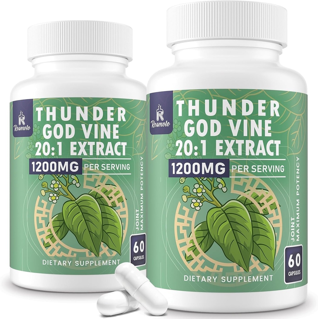 1200 MG Thunder God Vine Root Extract 20:1 Supplement, Tripterygium Wilfordii Herbal Supplement, Vegan Formula Lei Gong Teng Extract, 120 Capsules
