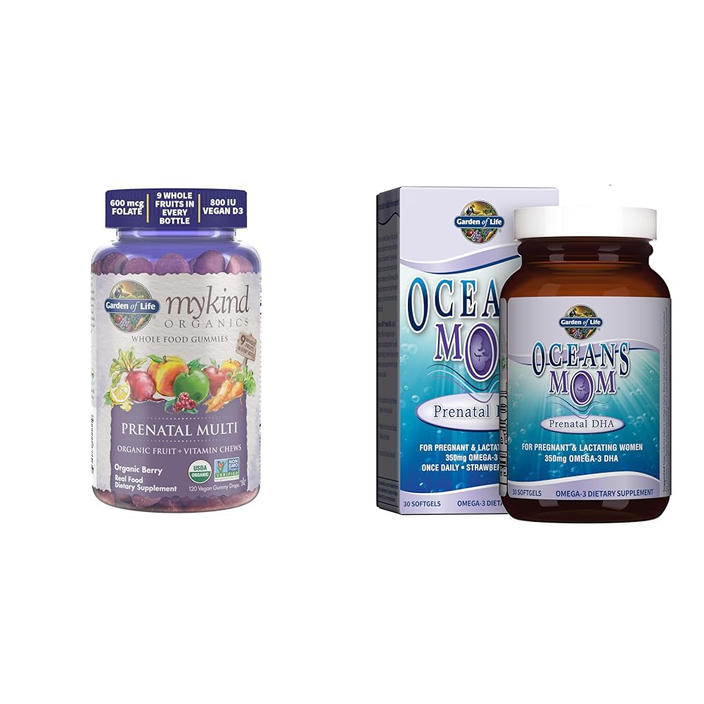Life Organics Prenatal Gummies Multivitamin with Vitamin D3, B6, B12 & Oceans Mom Prenatal Fish Oil DHA, Omega 3 Fish Oil Supplement - Strawberry, 350m