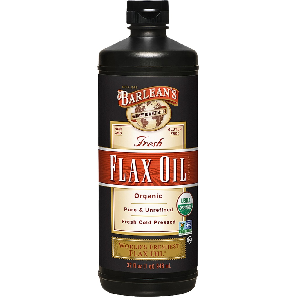 Barlean'ın Organik Flaxseed Oil Liquid, Cold Press Flax Tohumları, 7,640 mg ALA Omega 3 Fatty Asit Supplement for Joint and Heart Health & Health Digestion, 32 ozz
