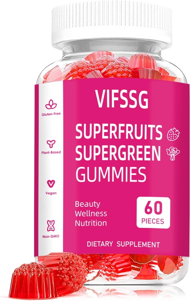 Meyveler ve Veggies Supplement - Meyveler ve Sebzeler Gummies (60 Dişler), 16 Süper ve 15 Veggies, Meyve & Herbs, Meyve ve Sebze, Non-GMO, Pectin-Based, Gluten-Free, No More Capsules