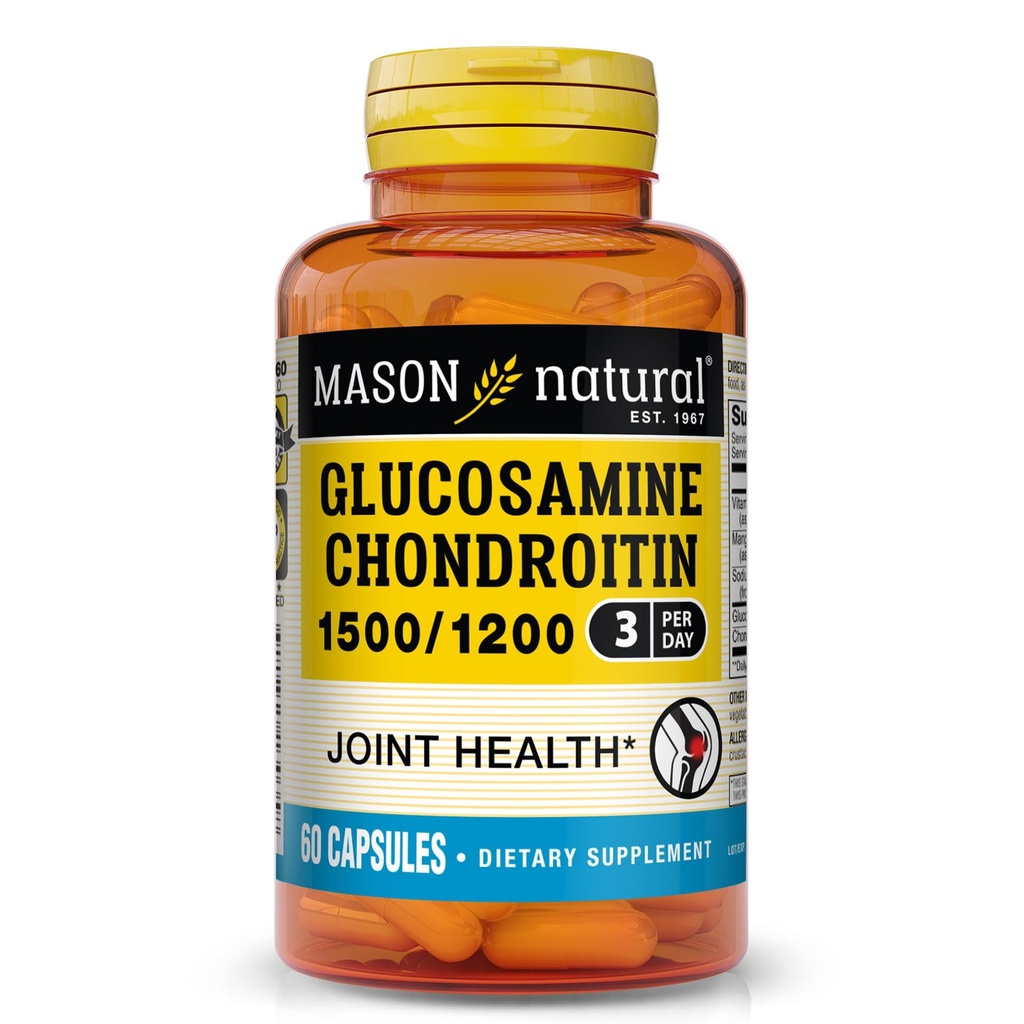 MASON NATURAL Glucosamine Chondroitin 1500/1200 Vitamin C ile, Normal Flexability & Mobility için Ortak Sağlık*, 60 Capsules