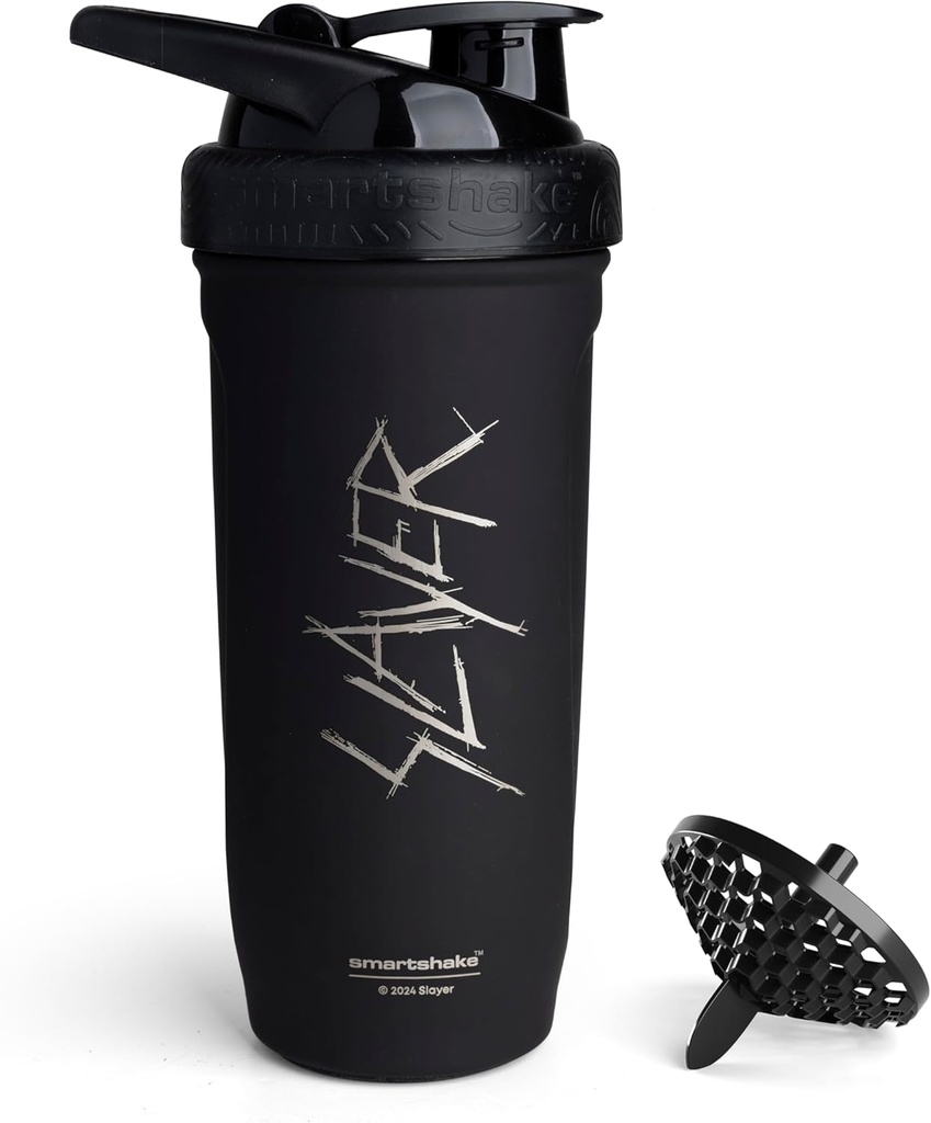 Smartshake Rockband Reforce Paslanmaz Çelik Protein Shaker Şişe - Ismiye Olmayan Spor | Metal Shaker Şişeler - 900 ml | 30 oz - Leakproof Vida-on Lid - BPA Free | Slayer, Shany Logo