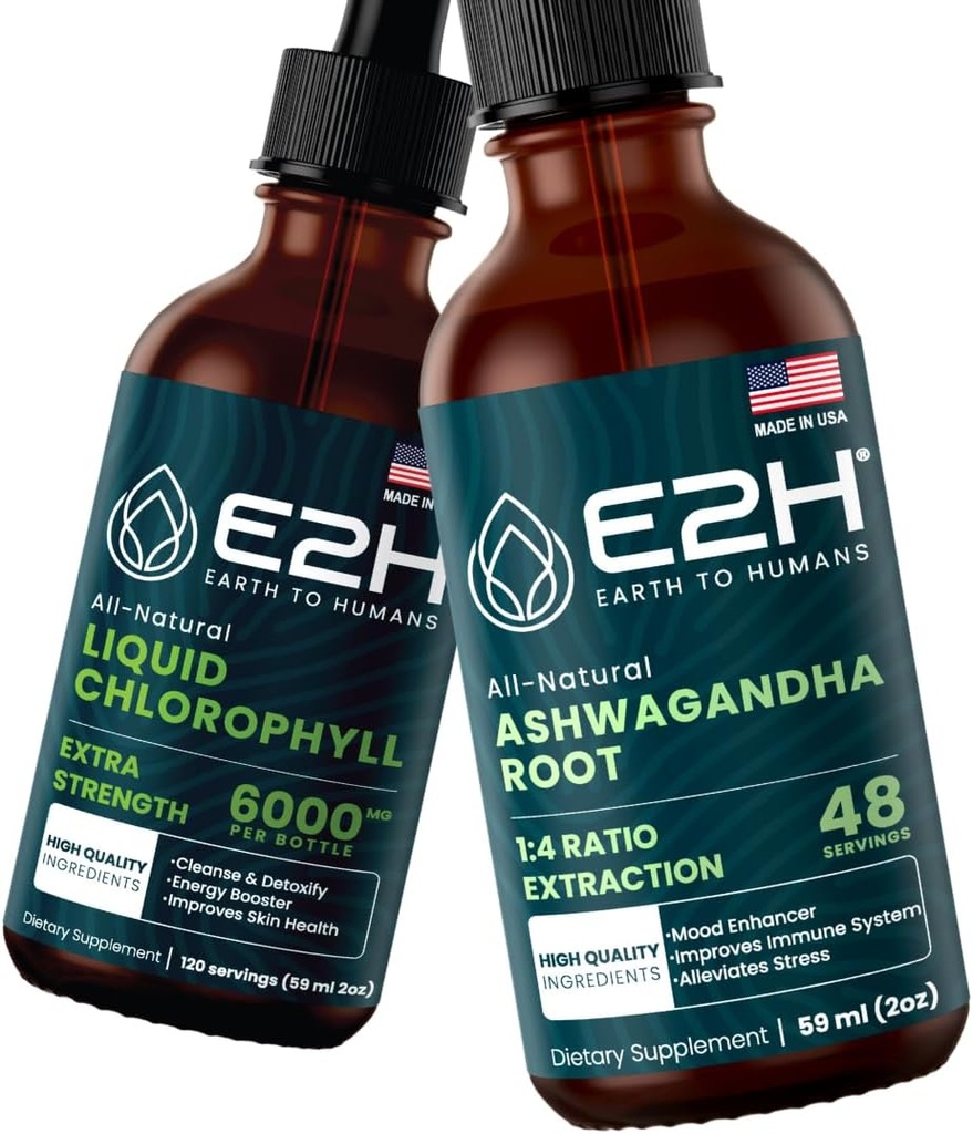 E2H: Υγρή Χλωροφύλλη και Υγρές σταγόνες Ashwagandha 