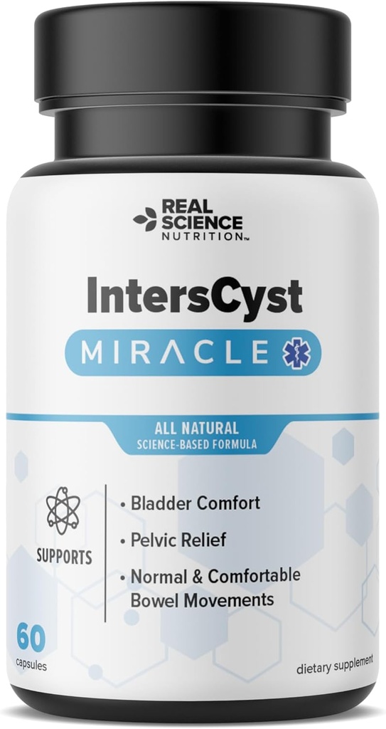 Real Science IntersCyst Miracle – All Natural Supplement for Interstitial Cystitis Relief and Constipation with Vitamins C, D, B12 & K + Nitrik Çimento Desteği – Bladder & Kidney Health Support, 60 Caps