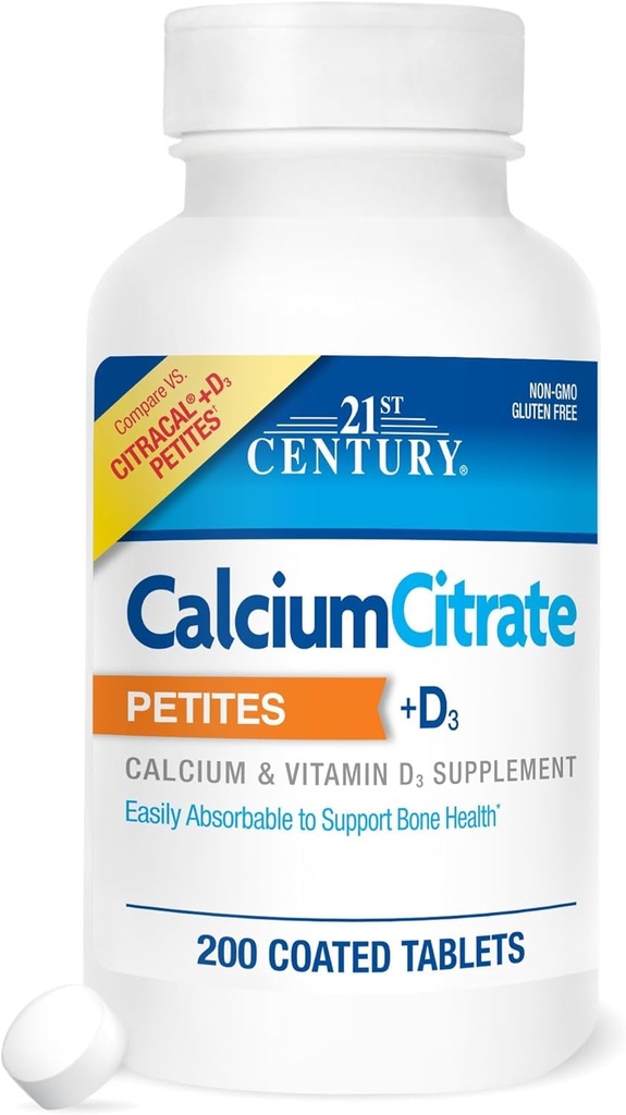 21st Century Food Citrate Petites + D3 Kaplamalar - 200 Tablet, 3 Paket