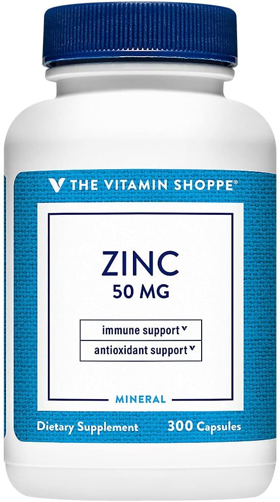 Çinko 50mg Sağlıklı Immune Function Eye Health, Highly Absorbable, Antioksi Supplement Daily Service, Gluten Süt Free (300 Capsules) by The Vitamin Shoppe