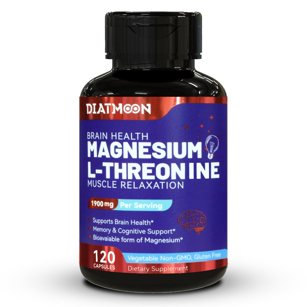 Magnezyum L-Threonine Capsules, Threonine Supplement, 1900 mg Magnezyum L-Threonine, Non GMO, Gluten Free - 120 Veg Capsules