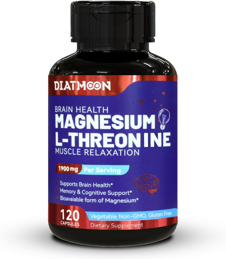 Magnezyum L-Threonine Capsules, Threonine Supplement, 1900 mg Magnezyum L-Threonine, Non GMO, Gluten Free - 120 Veg Capsules