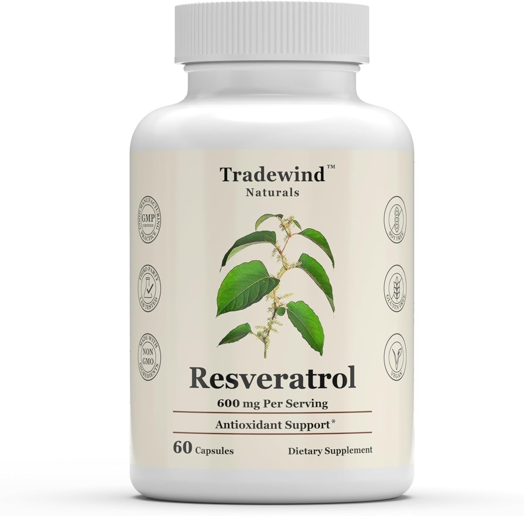 Resveratrol 600 mg - Vegan - Non-GMO - Sağlıklı Aging ve Cardiovasüler Sağlık - Antioksitlerde Zengin - 60 Sebze Capsules