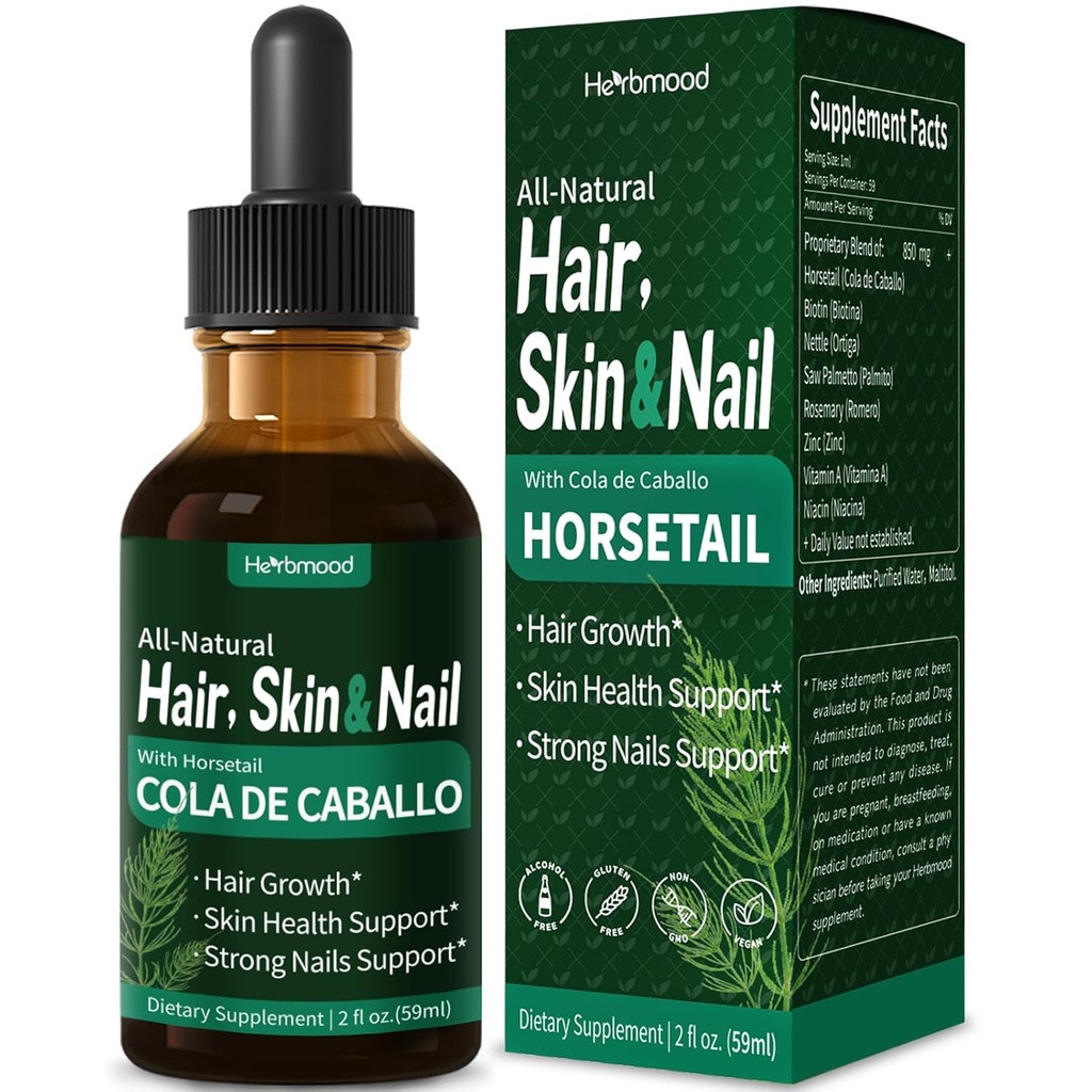 Attail Hair, Skin & Nail Liquid Drops, Cola de Caballo, Biotina y Romero, Vitaminas Gotas para el Cabello Uñas y Piel, Kadınlar için Saç Büyüme Tamamları 2oz