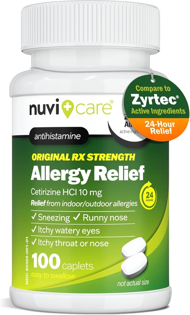 24 Saat Alerji ilacı - Cetirizine the 10 mg Tabletleri - Zyrtec Antihistamin Meds'teki Aktif Malzemelerle karşılaştırıldığında - Tüm Gün Alerjiler Yardımı için Genric Alerji Pills ( Count)
