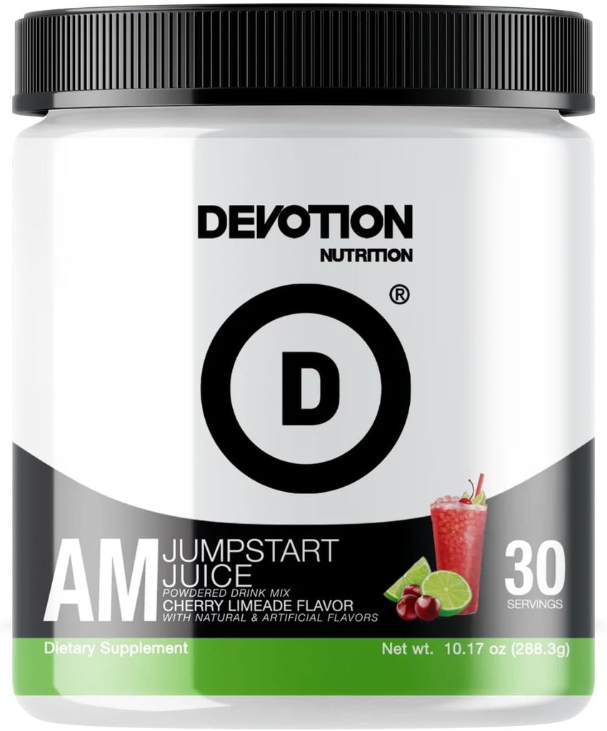 Devotion Beslenme AM JumpStart Juice | Tozlu İç Mix Supplement | Temel Aminos & Nootropics for Cognitive Function & Focus | 30 Hizmet (Cherry Limeade)