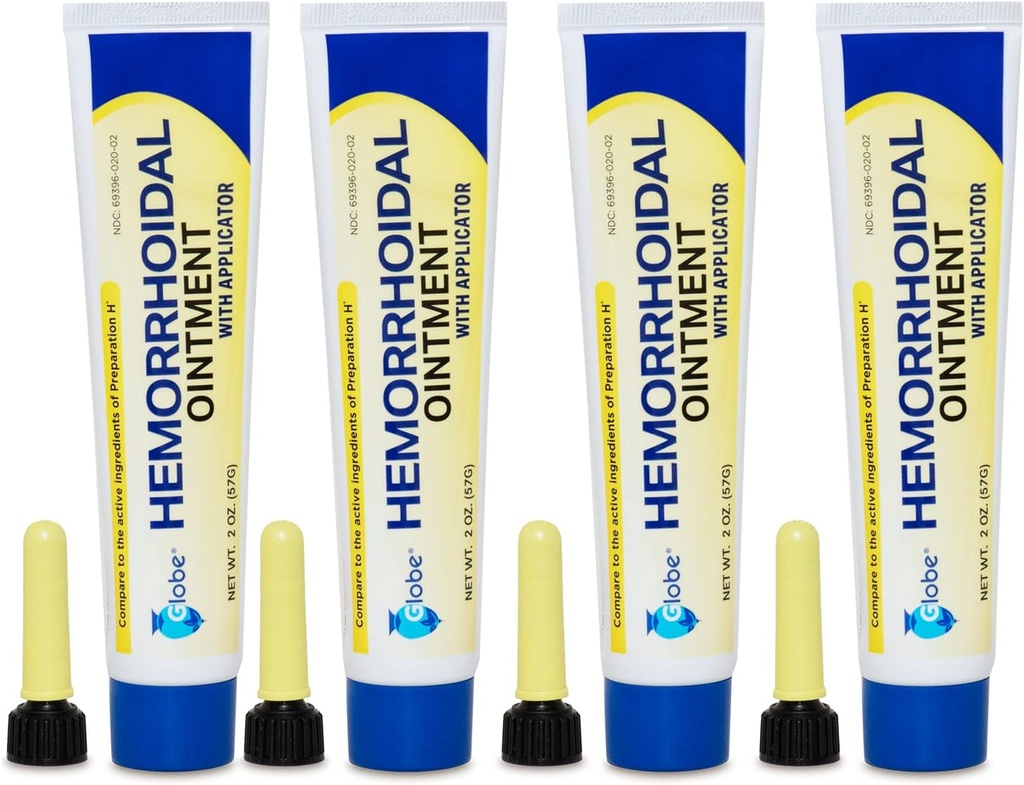 Globe Hemorrhoidal Ointment, Phenylephrine HCl, Petrolatum, Mineral Oil, Relief from Burning, Itching and Discomfort of Hemorrhoids, 2 Ounces (4 Pack)