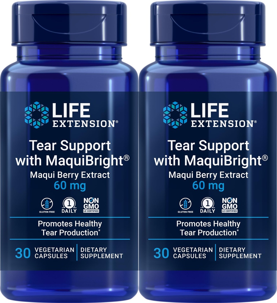 Επέκταση ζωής Δάκρυα Υποστήριξη με MaquiBright 60 mg, 30 κάψουλες χορτοφάγων (πακέτο των 2)