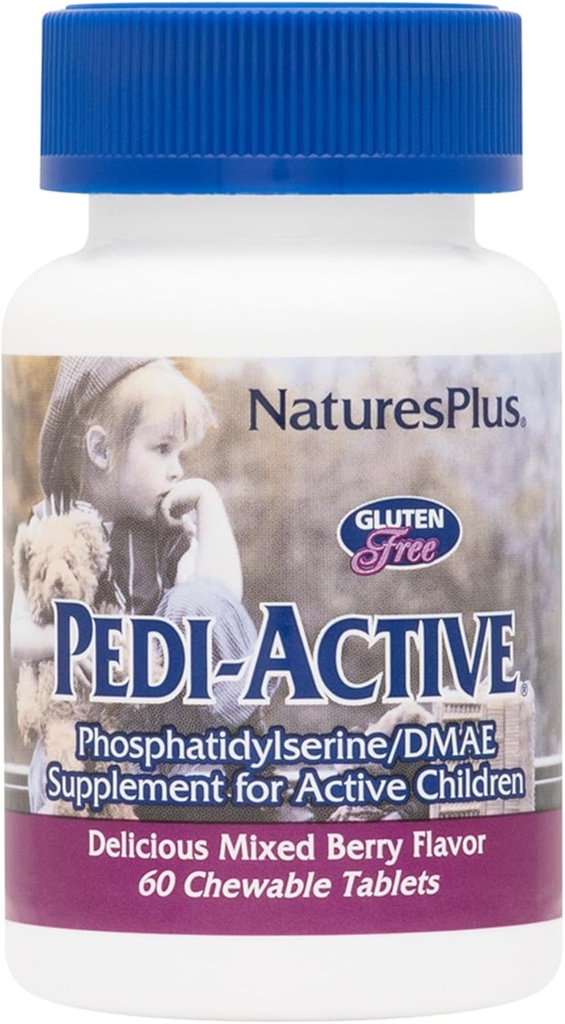 NaturesPlus Pedi-Active LECI-PS, DMAE Kompleksi - 60 Chewable Tabletler - karma Berry Flavor - Çocuklar Chewable Supplement, Beyin Sağlığı, Focus - Vegetarian, Gluten-Free - 30 Hizmetler