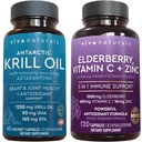 Viva Naturals Antarktika Krill Oil and Elderberry, Vitamin C, çinko ve Vitamin D3 5000 IU Sche, 1250 mg of Krill Oil Ortak Sağlık için Omega 3 EPA ve DHA, Immune Support için Yaşlılar