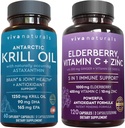 Viva Naturals Antarktika Krill Oil and Elderberry, Vitamin C, çinko ve Vitamin D3 5000 IU Sche, 1250 mg of Krill Oil Ortak Sağlık için Omega 3 EPA ve DHA, Immune Support için Yaşlılar
