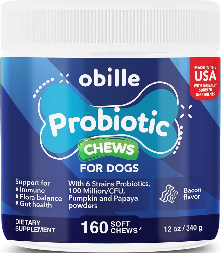 Köpekler için Probiyotikler 160 Chews 12 oz - Gut & Digestion Health, Immune System, Upset Stomach & Gas, Metabolism, Constipation, Diarrhea & Loose Stool, Itchy Skin ve Ears & Allergies