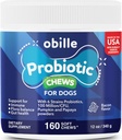 Köpekler için Probiyotikler 160 Chews 12 oz - Gut & Digestion Health, Immune System, Upset Stomach & Gas, Metabolism, Constipation, Diarrhea & Loose Stool, Itchy Skin ve Ears & Allergies