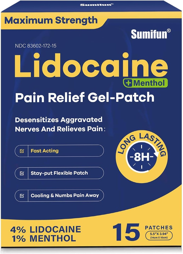 Sumifun %4 Lidokay Patches Plus %1 Menthol - 15 Konts En Güçlü OTC Ağrısı Ache StiffBoy Ortak Ağrı Kas Soreness Topical Analgesic