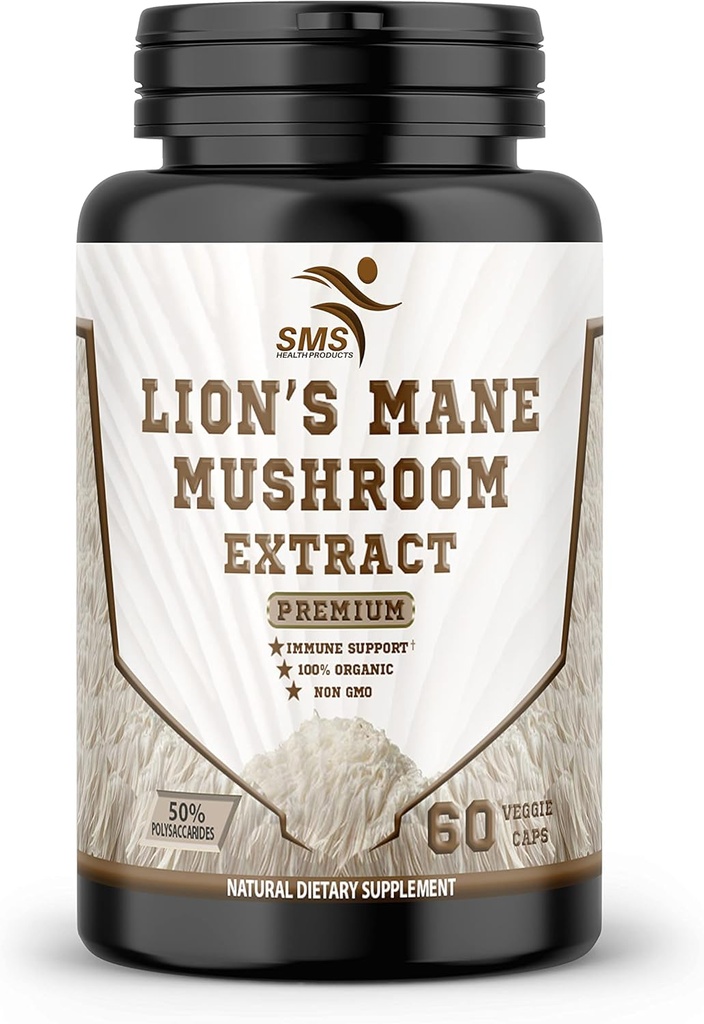 Lion's Mane Pills Mushroom Cognition Capsules (60 Veggie Capsules) %30 Polysaccharides- Lions Mane Extract Capsules | Brain Supplement, for Brain Health and Memory Support