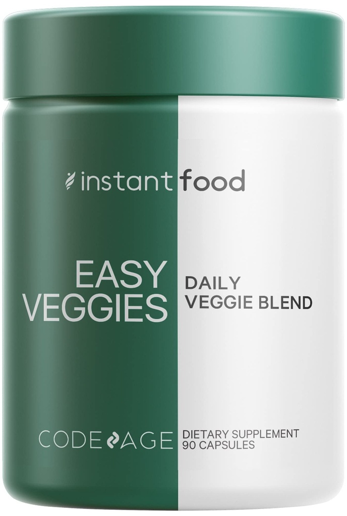 Codeage Instantfood Easy Veggies, Πάνω από 15 φυτικές σκόνες Ισοδύναμη All-in-One, καθημερινή Vegan Blend, ολόκληρα τρόφιμα Πράσινους Βιταμίνες Συμπληρώματα κάψουλες, Φυτοθρεπτικά συστατικά Πολυβιταμίνη, Μη ΓΤΟ, 90 κάψουλες
