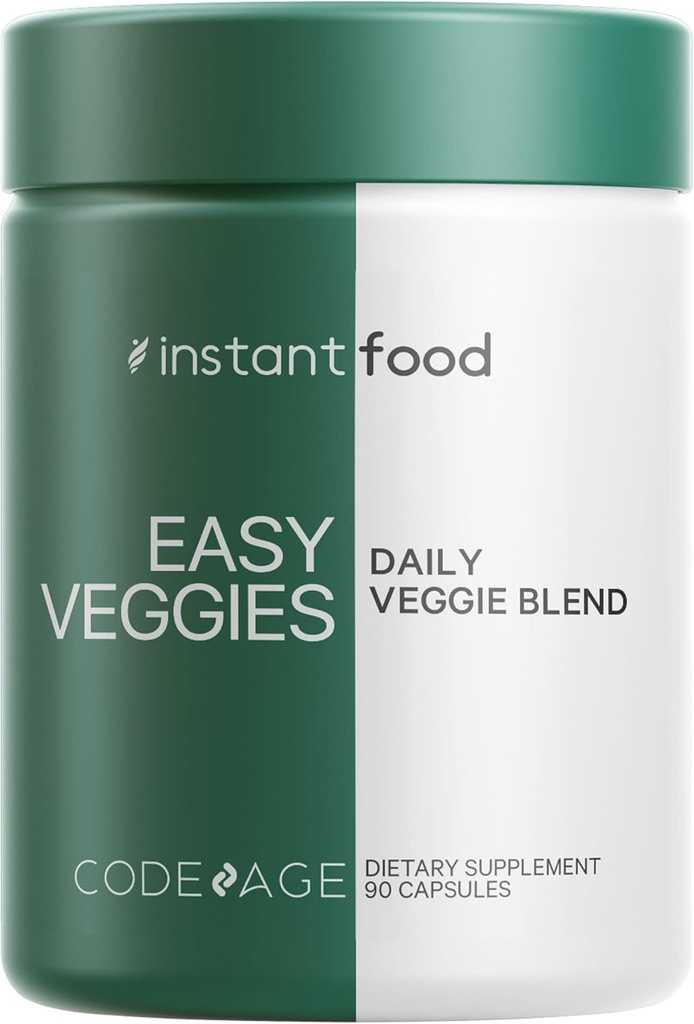 Codeage Instantfood Easy Veggies, Πάνω από 15 φυτικές σκόνες Ισοδύναμη All-in-One, καθημερινή Vegan Blend, ολόκληρα τρόφιμα Πράσινους Βιταμίνες Συμπληρώματα κάψουλες, Φυτοθρεπτικά συστατικά Πολυβιταμίνη, Μη ΓΤΟ, 90 κάψουλες