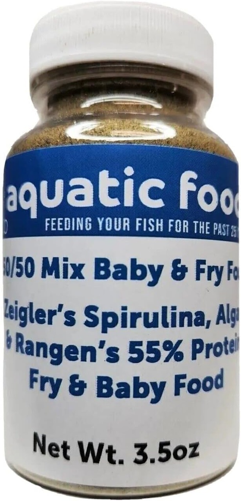 Aquatic Foods Inc. 50/50 Spirulina/Algae Toz ve Rangen's Soft Moist% 55 Protein Koi & Tropikal Fish Fry Floating Food...3.5oz Şişe