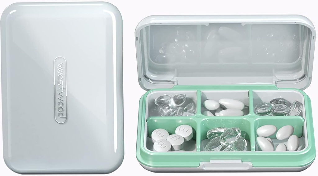 Seyahat Pill Organizer Moisture Su Küçük Pill Box for Pocket Purse 6 Karşılaştırmalı Portreatif Pill Case Medicine Vitamin Sahibi Konteyner (Beyaz, 6 Karşılaştırma)