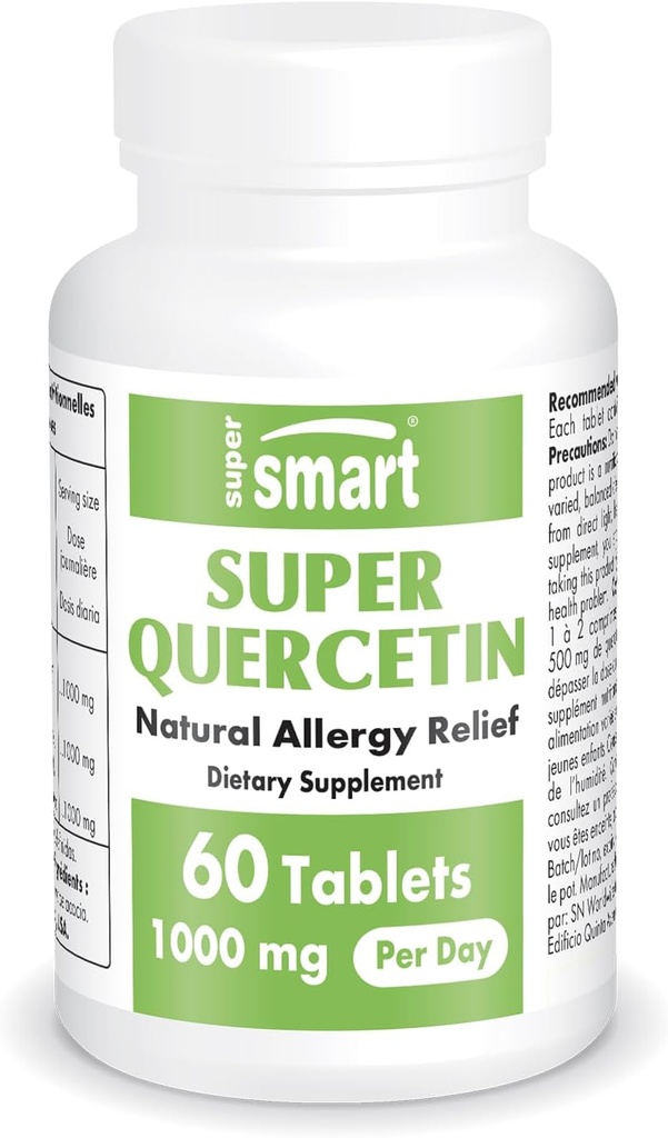 Supersmart - Super Quercetin 1000 mg per Day (Patented QU995) - Yüksek Saf Quercetin Supplement - Doğal Biyoflavonoyaklar | Non-GMO & Gluten Free - 60 Tabletler