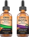 SBR Διατροφή D3+K2 και Biotin Bundle Βιταμίνη D3K2 (MK7) Υγρές σταγόνες, μέντας, 1oz 