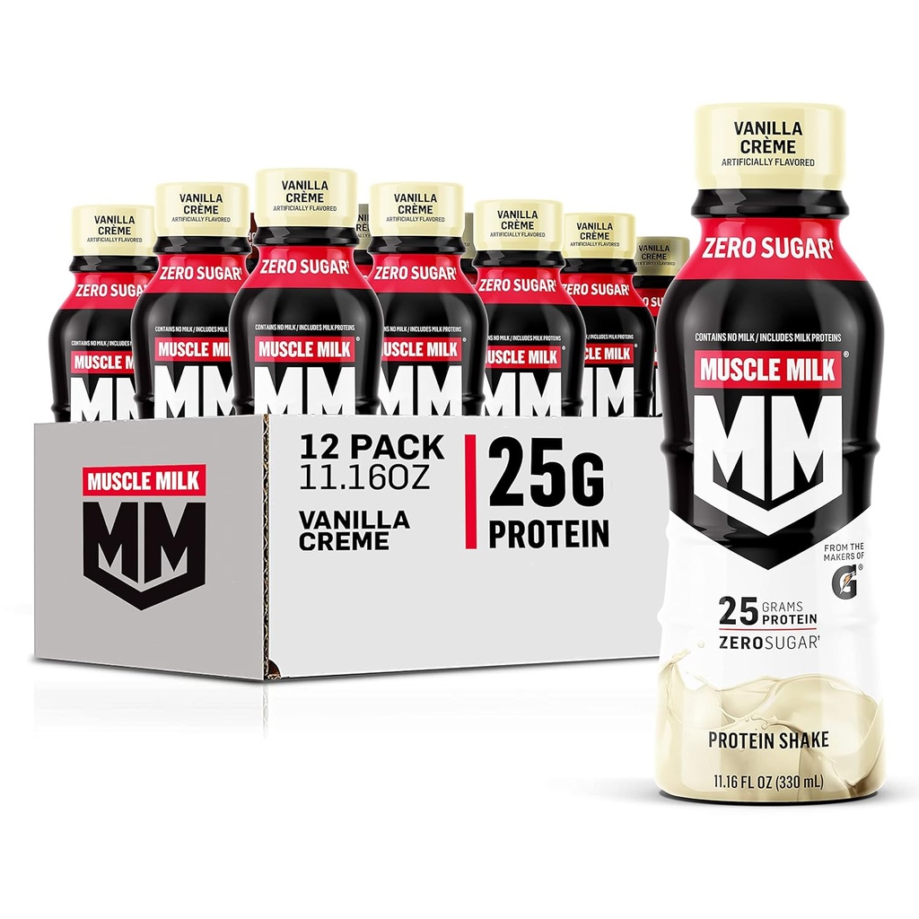 Kas Süt Gerçek Protein Shake, Vanilla Creme, 11.16 Fl Oz Şişe, 12 Paketi, 25g Protein, Sıfır Şeker, Kalsiyum, Vitaminler A, C & D, 5g Fiber, Enerjilendirme Snack, Workout Recovery, Ambalaj Vary
