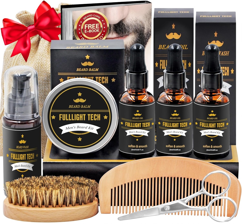 Men Grooming & Care W/3 Pack Beard Oil, Wash, Balm, Comb, Brush, Scisors,Anniversary Valentines Birthday Fathers Armağan Fikir for Husband He Boyfriend Dad Men Christmas Stocking Thingsers