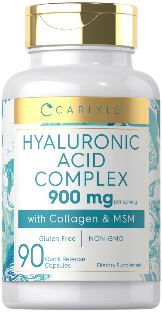 Carlyle Hyaluronik Asit Kompleksi 900 mg | Collagen ve MSM | 90 Capsules | Non-GMO, Gluten Free Supplement Supplement Supplement