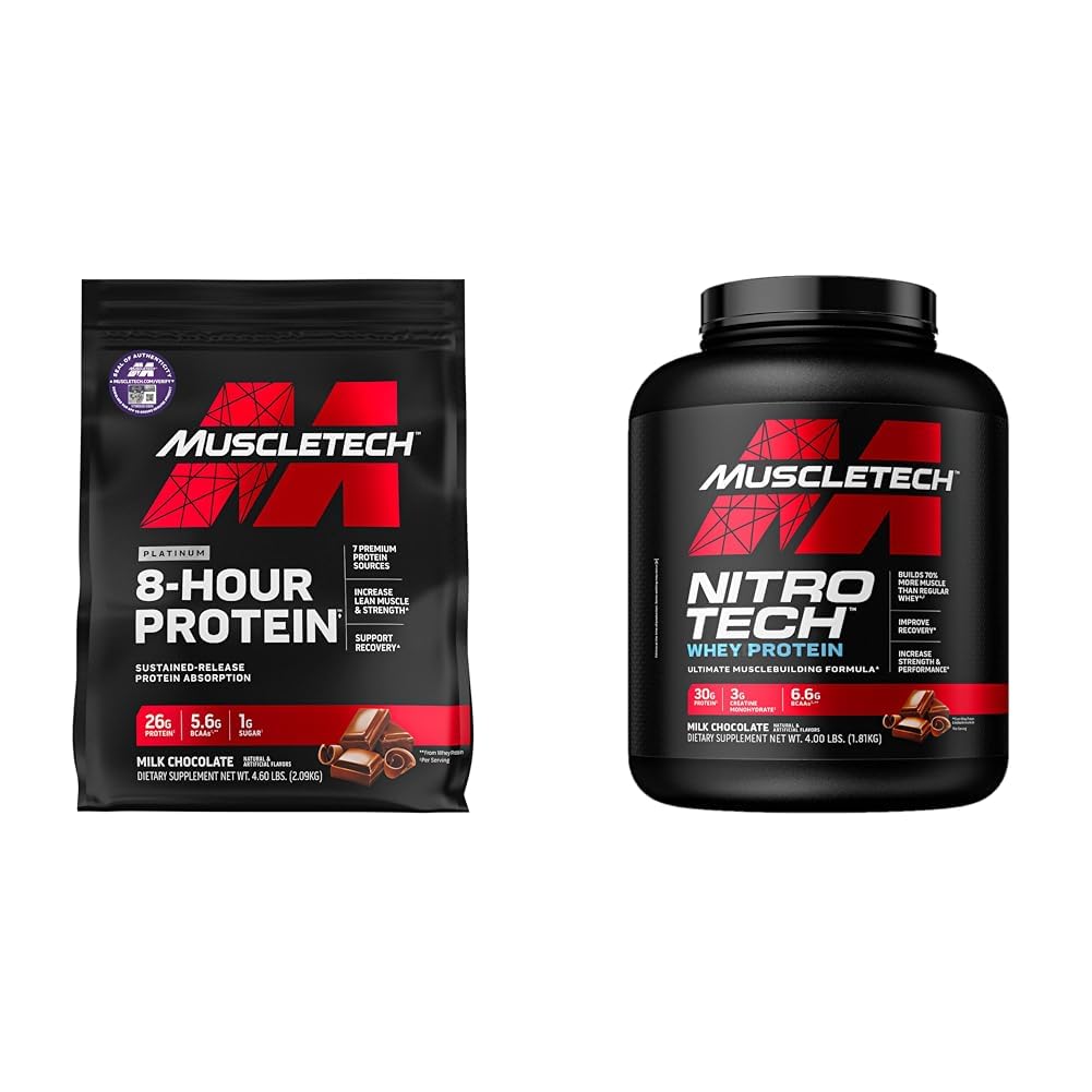 Kastech Whey Protein Toz Aşaması 8 Protein Toz | Whey & Casein Protein Toz ve Whey Protein Toz- NitroTech Whey Protein Isolate & Milk | Milk, 4 Pounds