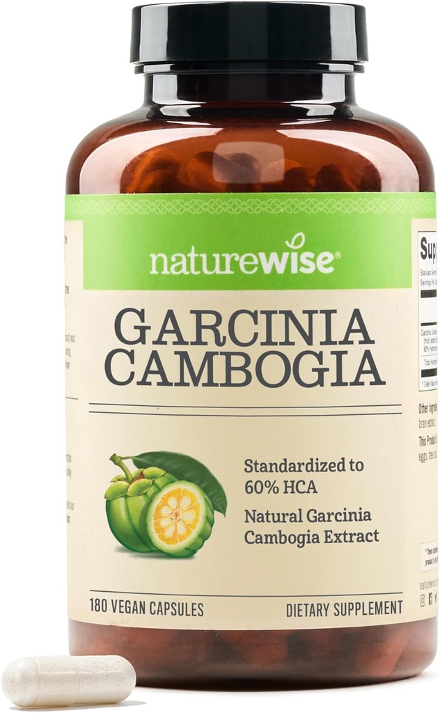 Naturewise Garcinia Cambogia - 60% HCA εκχύλισμα συγκέντρωσης, φυσική υποστήριξη για τους στόχους βάρους και τα επίπεδα ενέργειας - Vegan, μη ΓΤΟ, χωρίς γλουτένη - 180 κάψουλες[2-6 Μήνας προμήθεια]