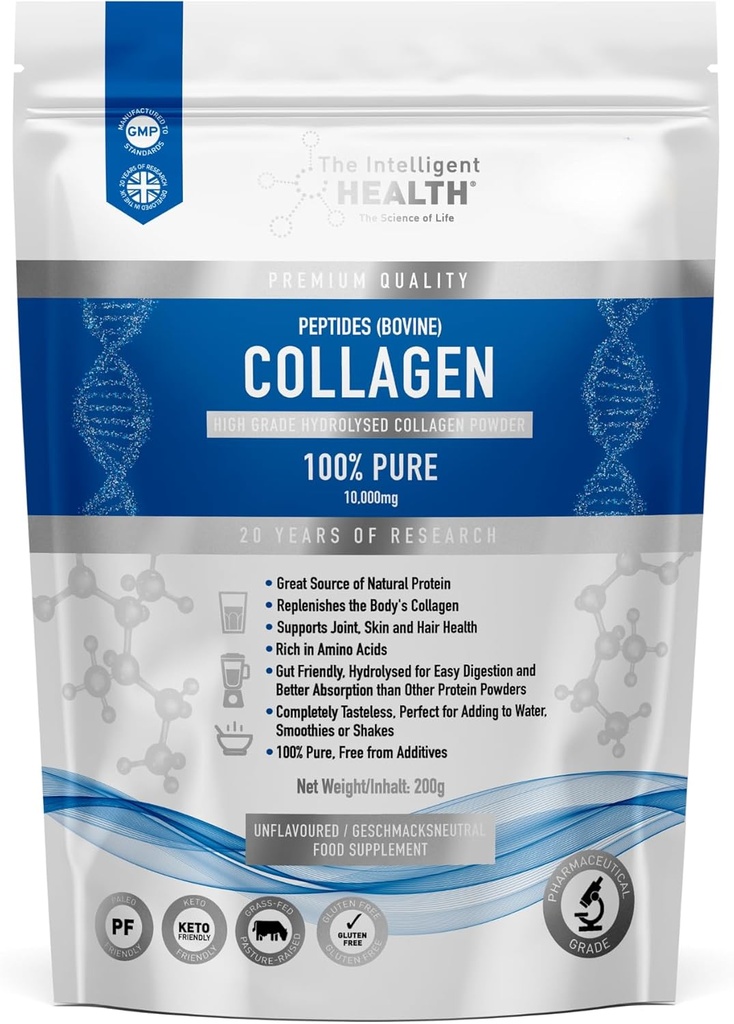 Akıllı Sağlık Hidrolyzed Collagen The Toz, Grass Fed, Yüksek Protein, Unflavored, Gluten-Free, Paleo & Keto Friendly, 10g per Service (200g) Supports Skin, Hair, Nails, Ortaklar, & Bones