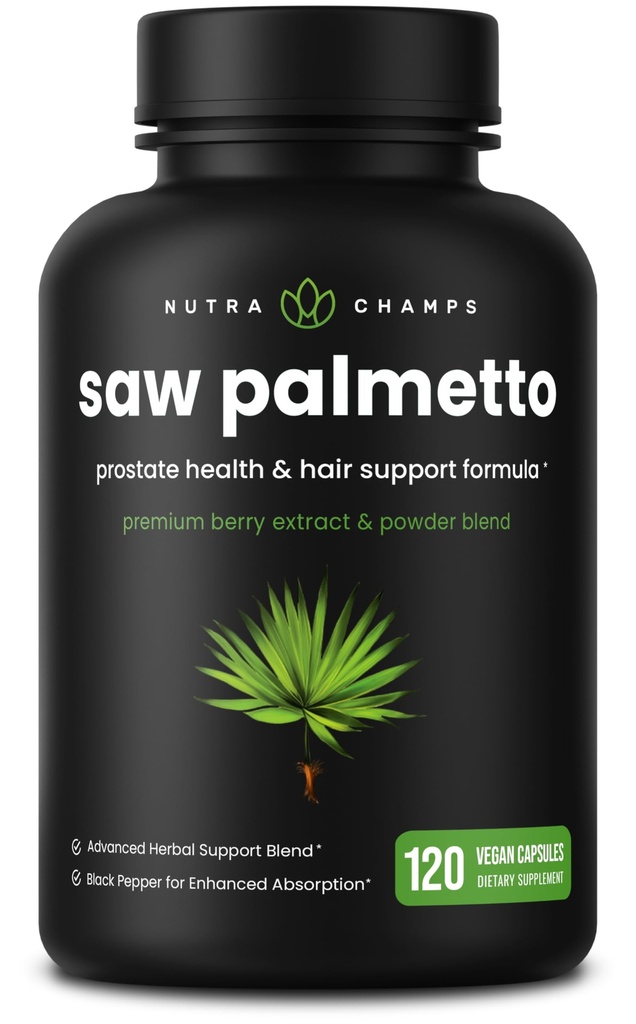 NutraChamps Saw Palmetto Supplement for Prostate Health [Extra Strength] 600 mg Kompleksi, Berry Toz & Herbs - Sağlıklı Ürinasyon Frekansı, 120 Capsules